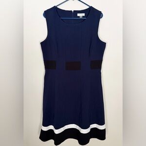 Calvin Klein Navy White Black Colorblock Sleeveless Dress EUC Size 14 Workwear